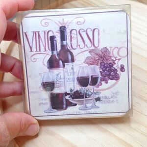 Vintage Wine-Themed Coasters Set Cork Bottom